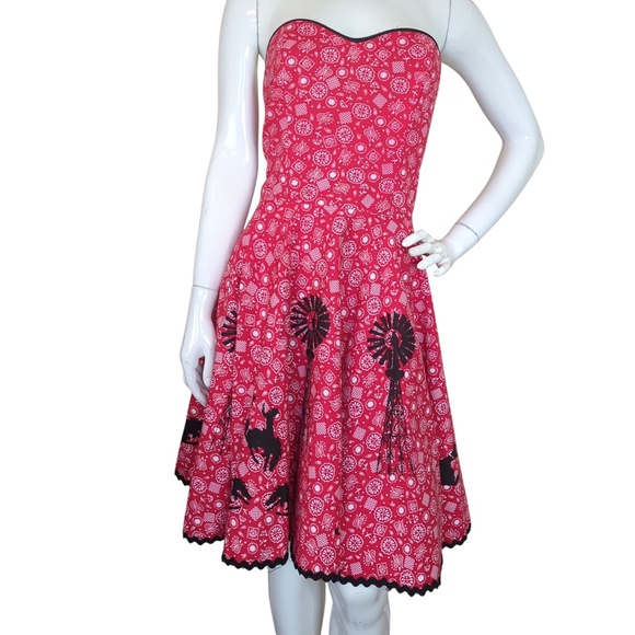 Vintage Rockabilly Red Bandana Western Dress Strapless Cowgirl Rodeo 50s Style - Picture 3 of 13